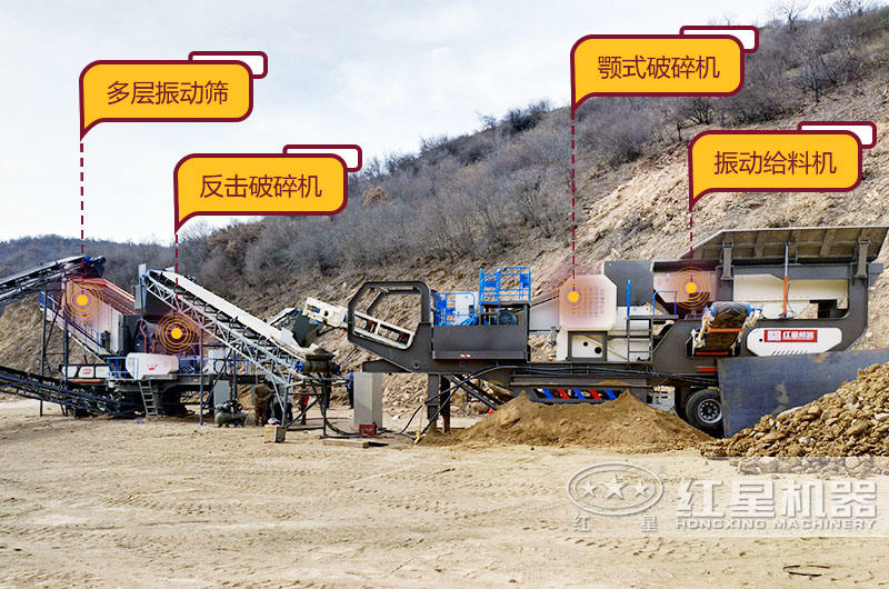 大型移動(dòng)破碎站生產(chǎn)現(xiàn)場(chǎng)，空間占地小，移動(dòng)靈活